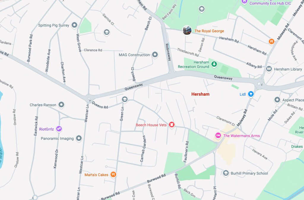TN Architect Service Area Map of Hersham